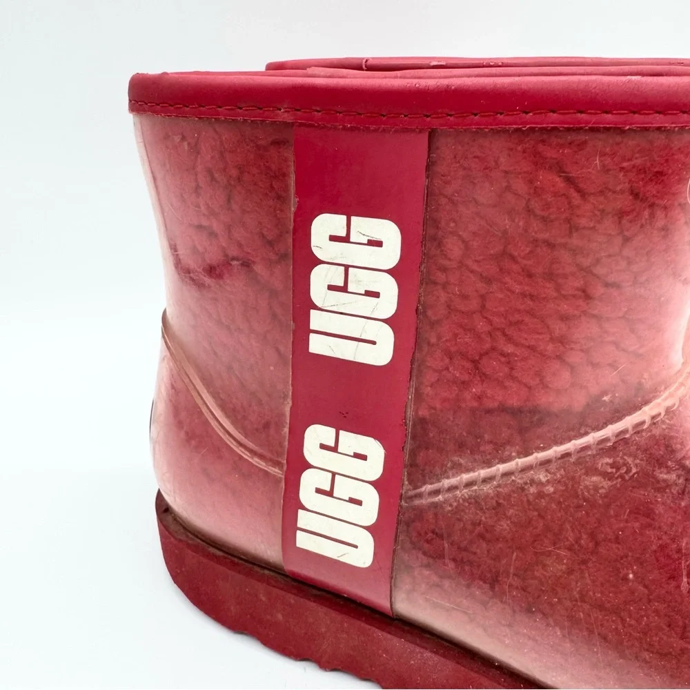 UGG‎ Classic Clear Mini Shearling Lined Rubber Boots Samba Red Size 3 Y2K Winter